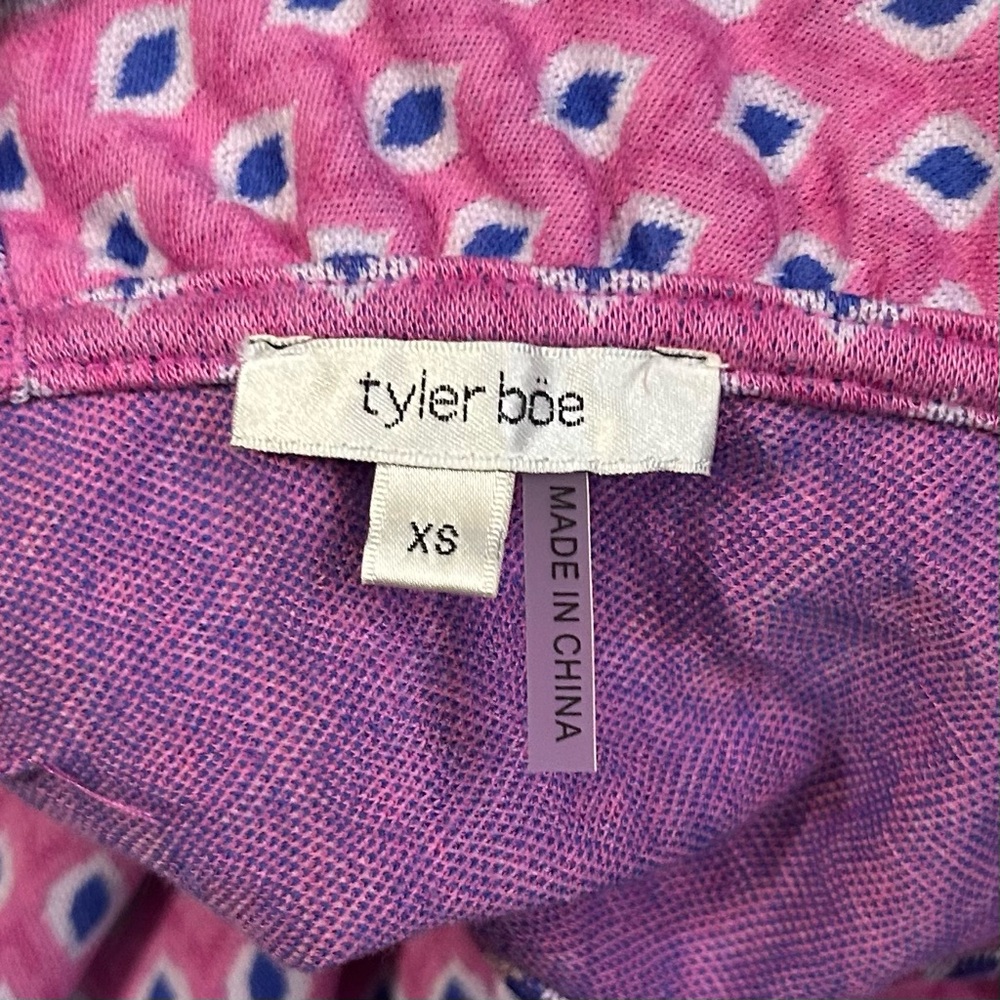 Tyler Boe Ella Diamond Print Sleeveless Dress Ruffle Back Pink Blue Sz XS - Picture 3 of 9